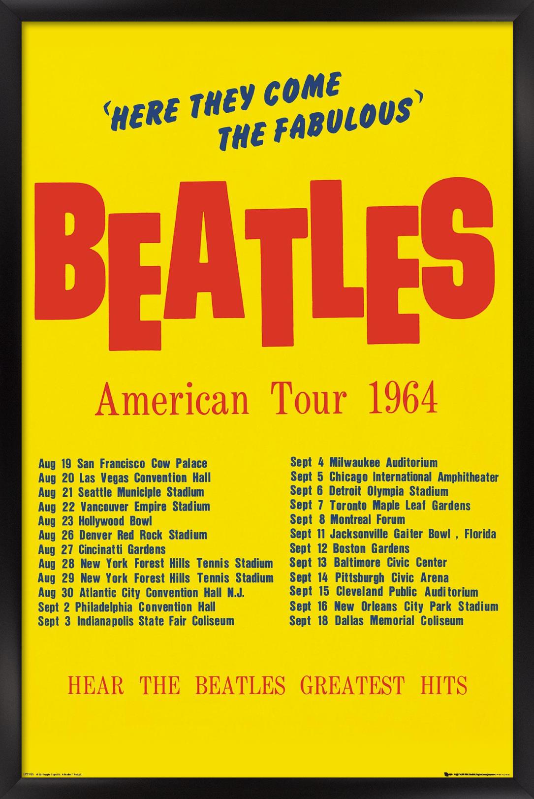 The Beatles - American Tour 1964 Wall Poster, 22.375" x 34", Framed