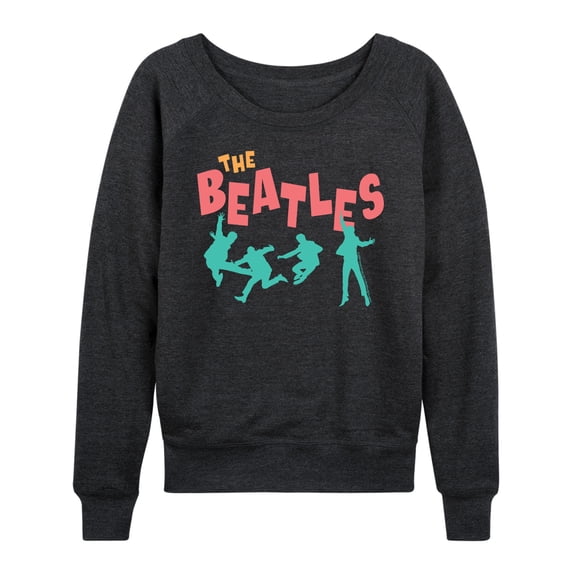 The Beatles - Jumping Silhouettes Women's Lightweight French Terry Wide Neck Long Sleeve Graphic Shirt