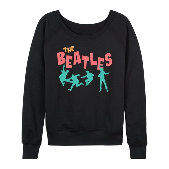 The Beatles - Jumping Silhouettes Women's Lightweight French Terry Wide Neck Long Sleeve Graphic Shirt