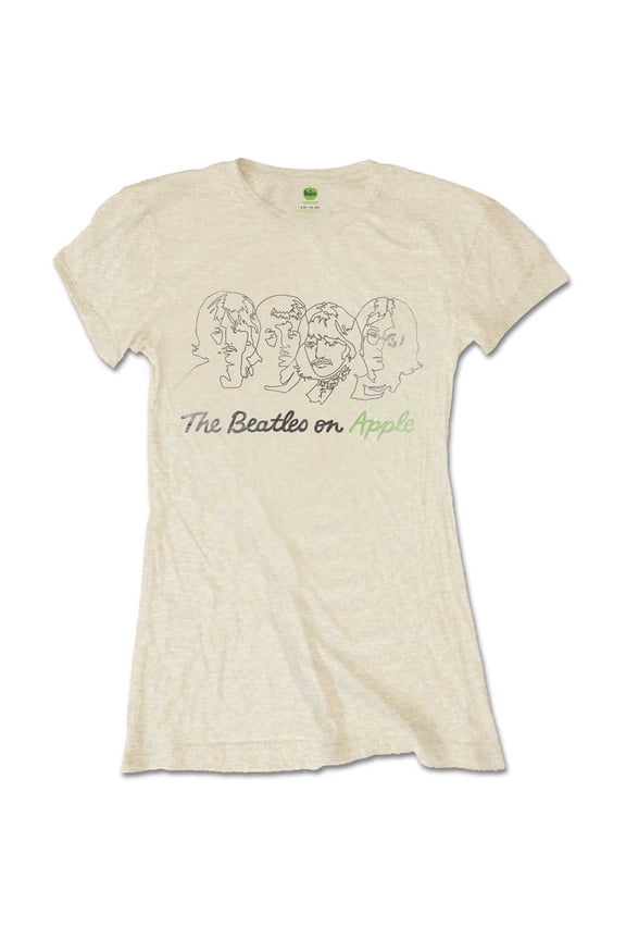 The Beatles Ladies T-Shirt: Outline Faces on Apple (Small)