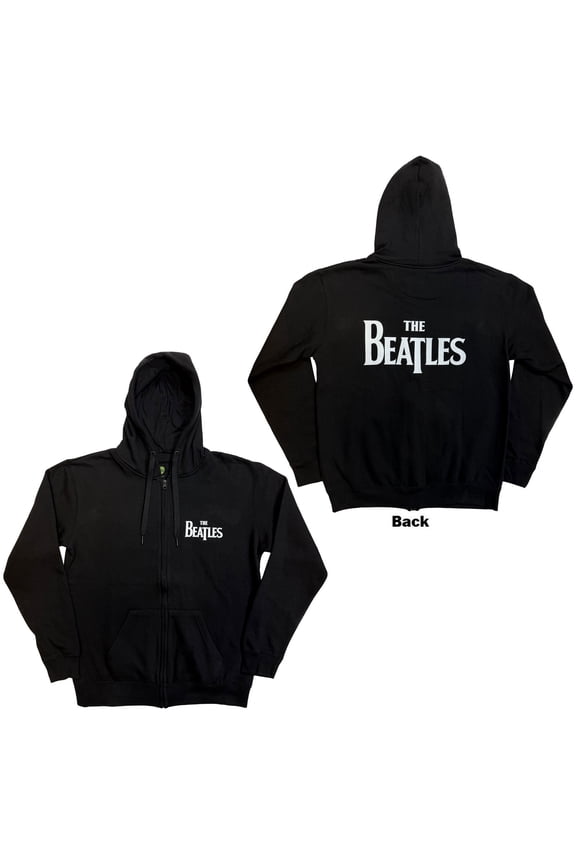 The Beatles Unisex Zipped Hoodie Sweatshirt Drop T Logo (Black) (Back Print) (Medium)