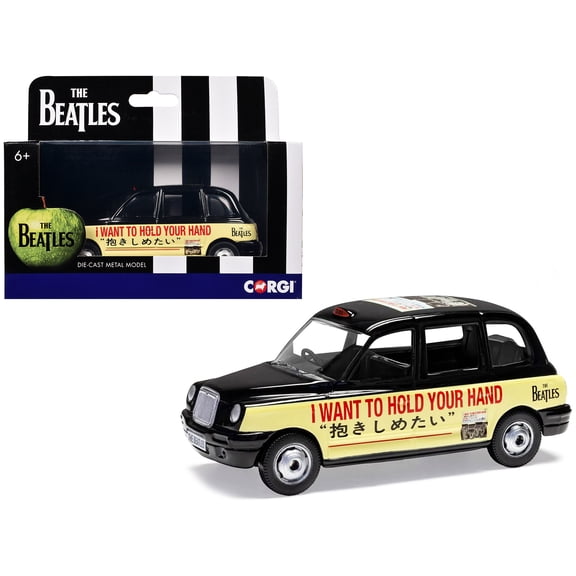 The Beatles London Taxi RHD (Right Hand Drive) "I Want To Hold Your Black and Cream with Graphics Diecast Model by Corgi