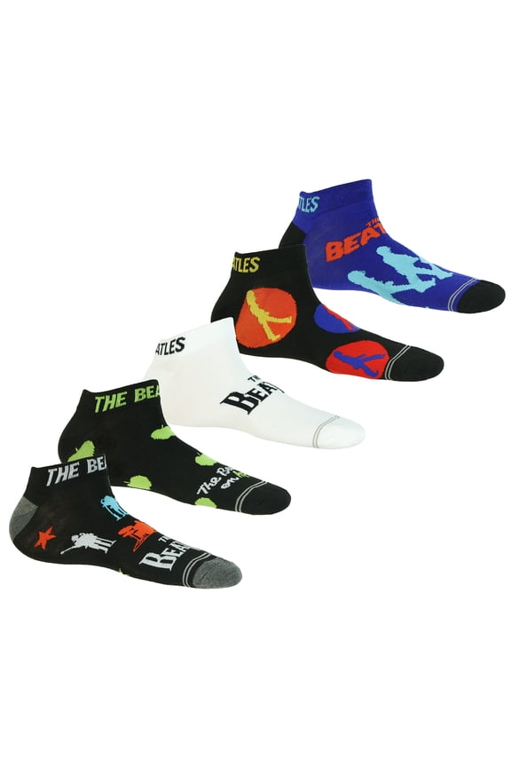 The Beatles Men's Assorted Band Designs 5-Pack Low Cut Ankle Socks, 5 Pair