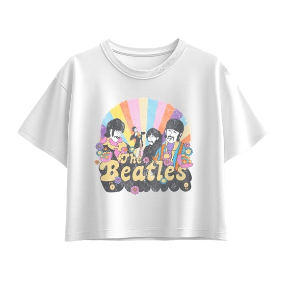 The Beatles - Rainbow Circle Portrait Logo Girls' Short Sleeve Boxy Graphic T-Shirt