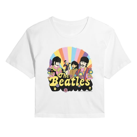 The Beatles - Retro Floral - Juniors Cropped Graphic T-Shirt