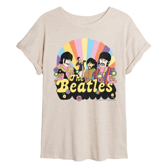 The Beatles - Retro Floral - Juniors Oversized Graphic T-Shirt