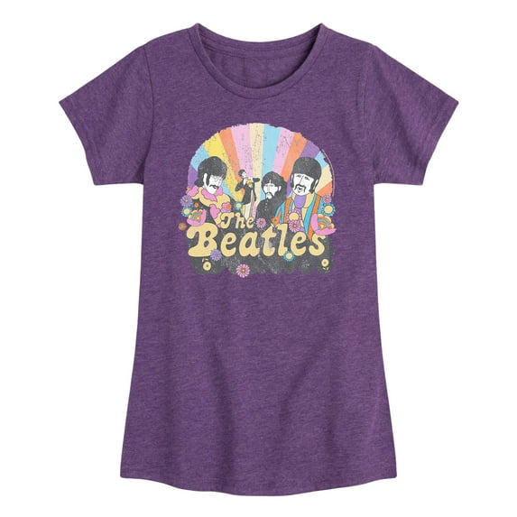 The Beatles - Retro Flower Illustration - Girls Toddler And Youth Short Sleeve Graphic T-Shirt
