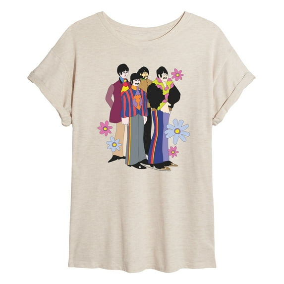 The Beatles - Retro Flowers - Juniors Oversized Graphic T-Shirt