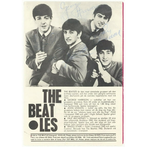 The Beatles Signed Photo All 4 Members John Lennon Paul McCartney Ringo Beckett
