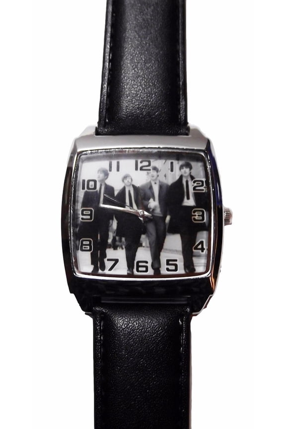 The Beatles Square Face Black Leather Band Wrist Watch
