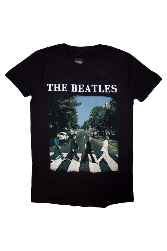 The Beatles T Shirt Abbey Road Crossing Band Logo Official Mens New Black