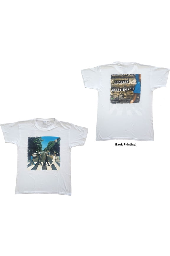 The Beatles T Shirt Abbey Road Crossing Band Logo Official Mens New White