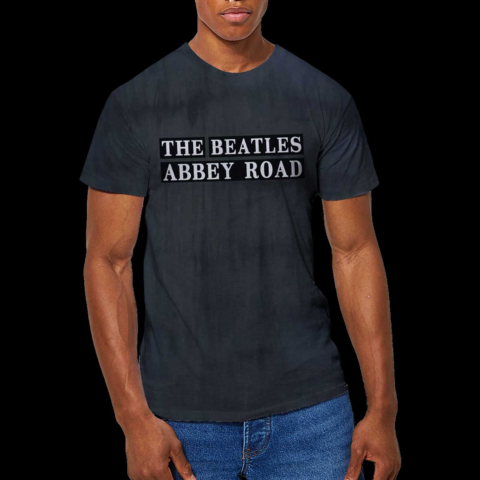 The Beatles Unisex T-Shirt: Abbey Road Sign (Dip-Dye) (Small) - Small - Black - Unisex