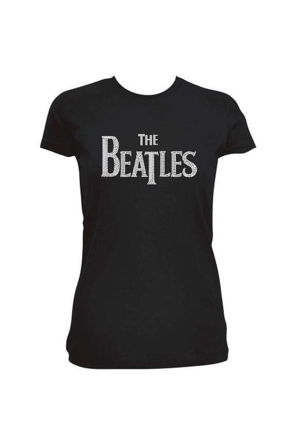 The Beatles T Shirt Drop T Diamante Logo Official Womens New Black Skinny Fit