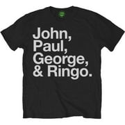 The Beatles T Shirt John Paul George & Ringo text Official Mens New Black