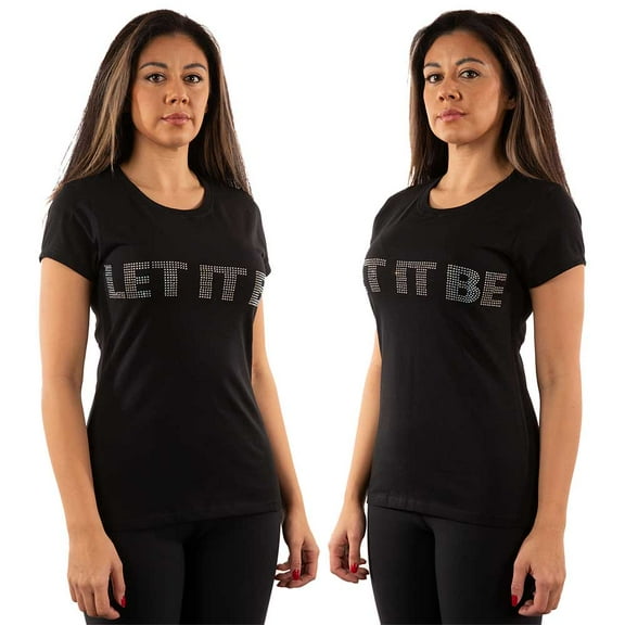 The Beatles T Shirt Let It Be Diamante Logo Official Womens Skinny Fit Black