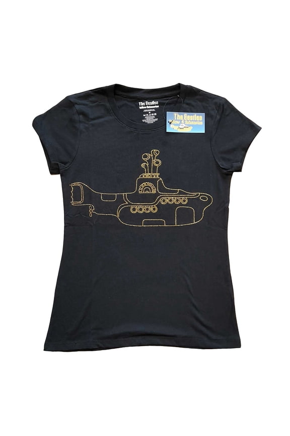 The Beatles T Shirt Yellow Submarine Diamante Official Womens Skinny Fit Black