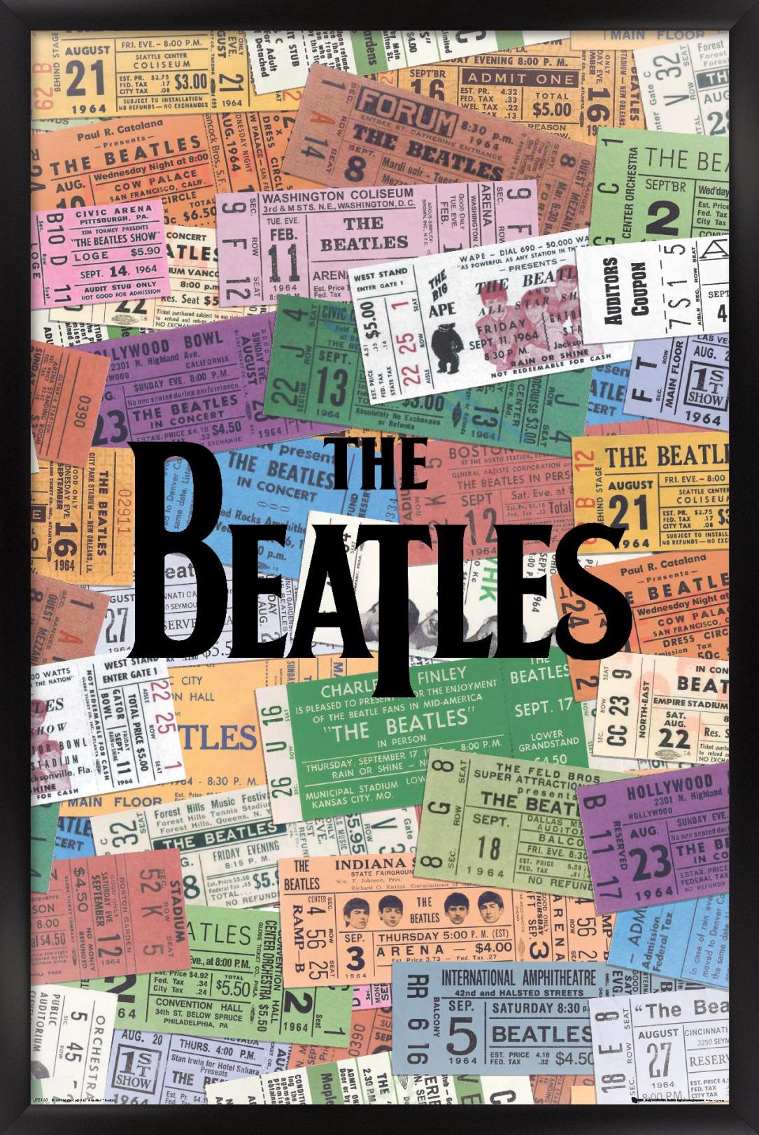 The Beatles - Tickets Wall Poster, 22.375" x 34", Framed