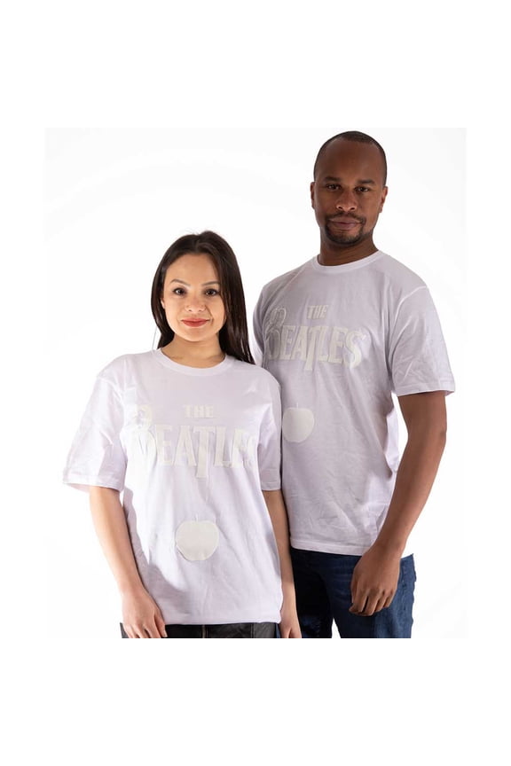 The Beatles Unisex Hi-Build T-Shirt: Logo & Apple (White-On-White)