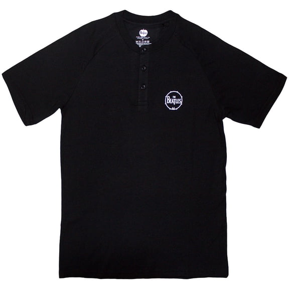 The Beatles Unisex Raglan T-Shirt Mini Drum Logo (Black) (3 Button Collar) (Large)