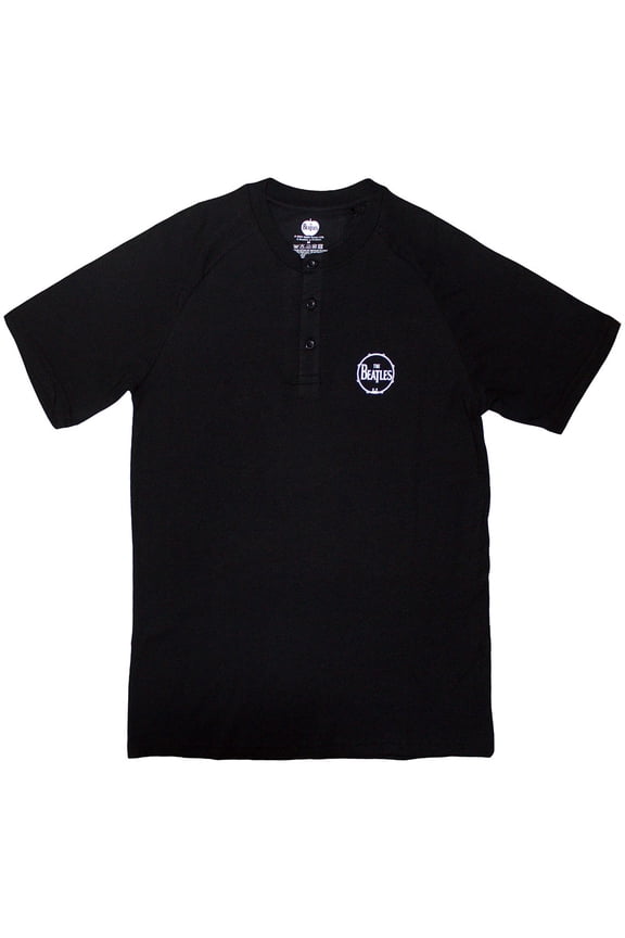 The Beatles Unisex Raglan T-Shirt Mini Drum Logo (Black) (3 Button Collar)