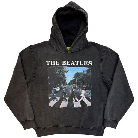 The Beatles Unisex Stone Wash Pullover Hoodie Sweatshirt Abbey Road & Logo (Charcoal Grey)