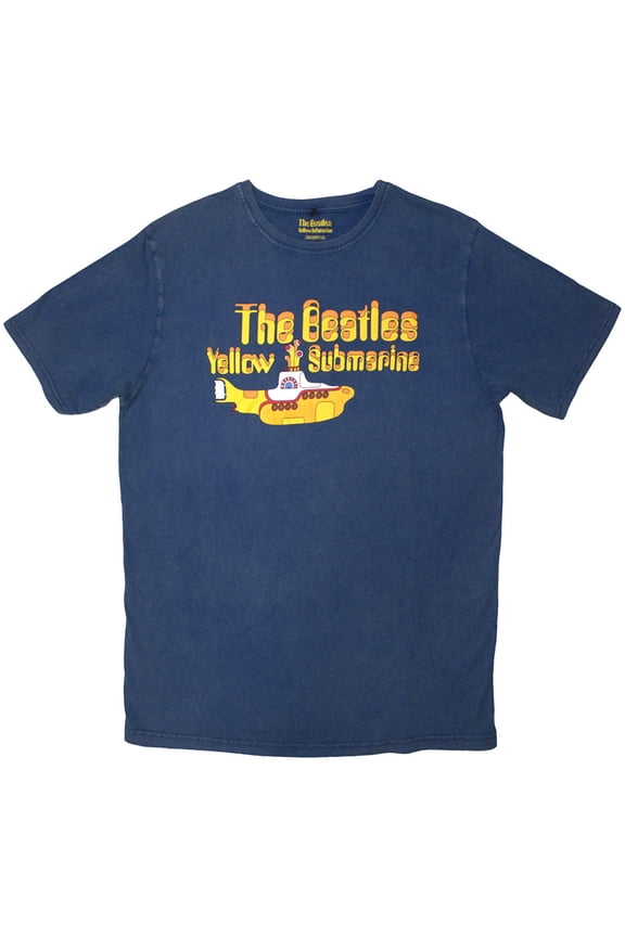 The Beatles Unisex Stone Wash T-Shirt Logo & Sub (Denim Blue)