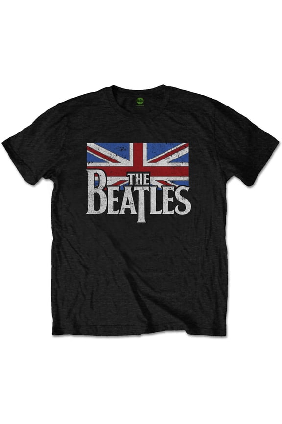 The Beatles Unisex T-Shirt Drop T Logo & Vintage Flag (X-Large)