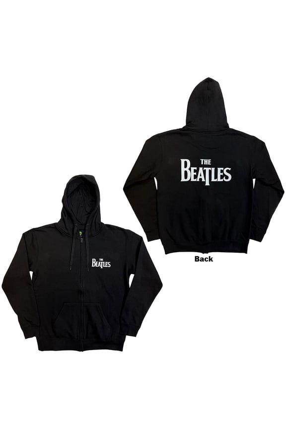 The Beatles Unisex Zipped Hoodie Sweatshirt Drop T Logo (Black) (Back Print) (XXX-Large)