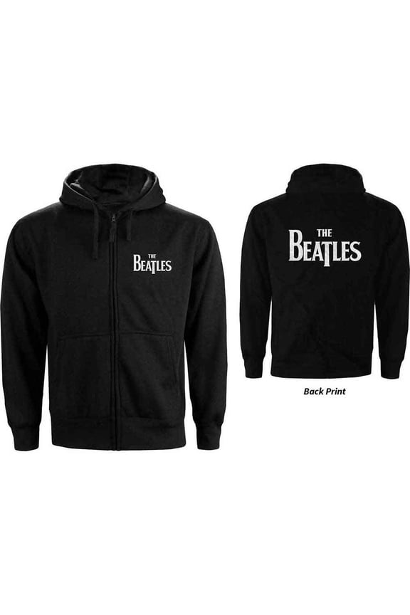 The Beatles Unisex Zipped Hoodie Sweatshirt Drop T Logo (Back Print) (X-Large)