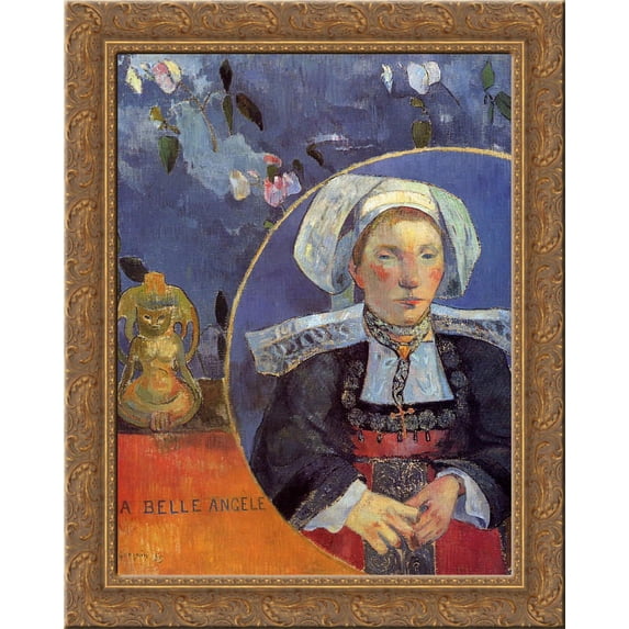 The Beautiful Angel (Madame Angele Satre, the Innkeeper at Pont-Aven) 24x20 Gold Ornate Wood Framed Canvas Art by Paul Gauguin