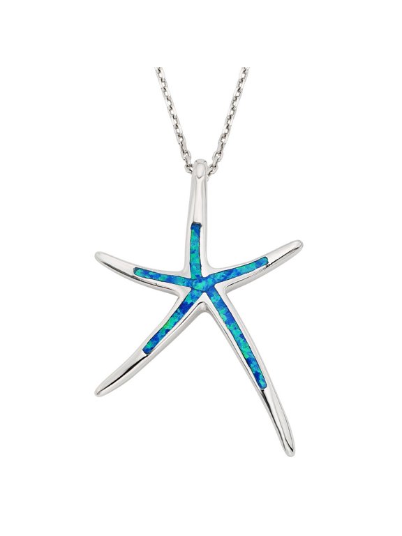 The Beauty of TheJewelryHut Sterling Silver Blue Inlay Opal Starfish Pendant