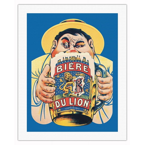 The Beer of the Lion (Bier Du Lion) - Vintage France Advertising Poster by Eugene Ogé c.1922 - Fine Art Rolled Canvas Print (Unframed) 20in x 26in