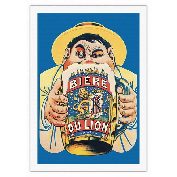 The Beer of the Lion (Bier Du Lion) - Vintage France Advertising Poster by Eugene Ogé c.1922 - Fine Art Rolled Canvas Print (Unframed) 27in x 40in
