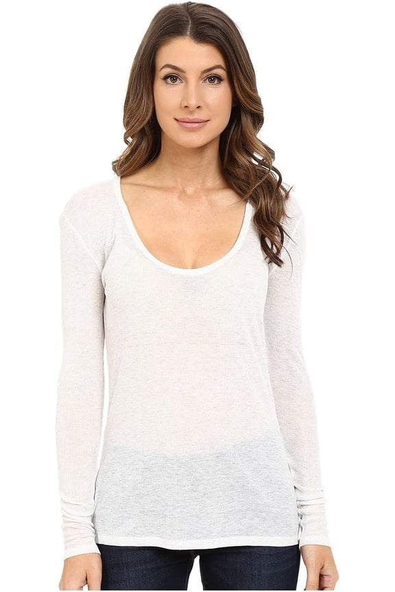 Women's Rib Cashmere Butina Long Sleeve Tee, Snow, 4 (XL)