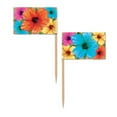 thumbnail image 1 of Beistle Club Pack of 12 Blue and Orange Floral Hibiscus Food or Drink Decoration Picks 2.5", 1 of 3