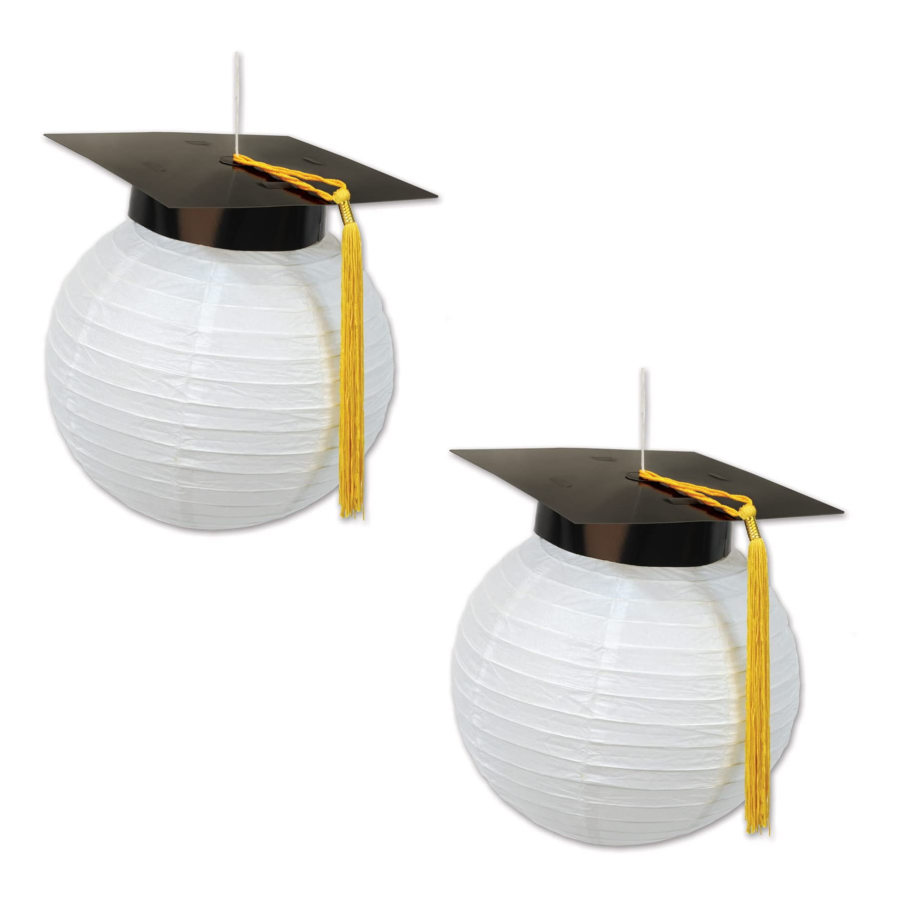 The Beistle Company White 9.5" Round Shaped Paper Party Lanterns & Hanging Pom Poms