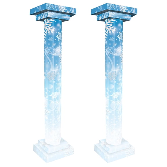 Beistle 2 Piece 5' 9.5" x 16.75" Cardboard Three Dimensional Wonderland Decorations Tall Column Photo Props For Prom, Winter Themed Photography Background, Holiday Christmas Dcor, White/Blue