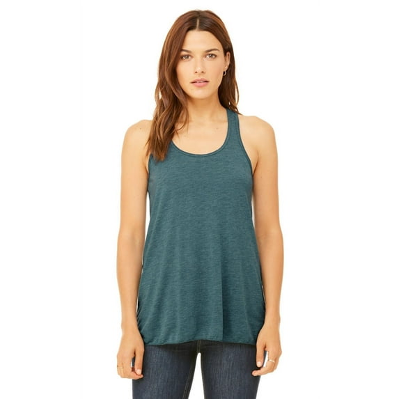 The Bella + Canvas Ladies Flowy Racerback Tank Top - HTHR DEEP TEAL - XS