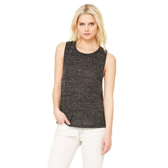 The Bella + Canvas Ladies Flowy Scoop Muscle Tank Top - BLACK MARBLE - XL