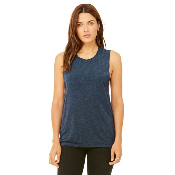 The Bella + Canvas Ladies Flowy Scoop Muscle Tank Top - HEATHER NAVY - L