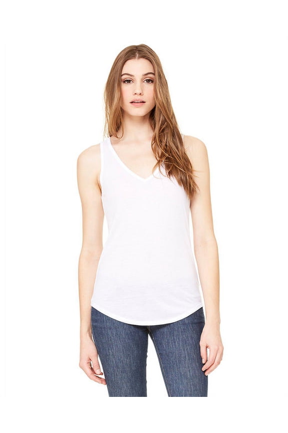 The Bella + Canvas Ladies Flowy V-Neck Tank Top - WHITE - S