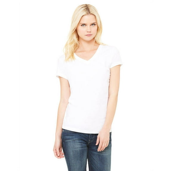 The Bella + Canvas Ladies Jersey Short Sleeve V-Neck T-Shirt - WHITE - L