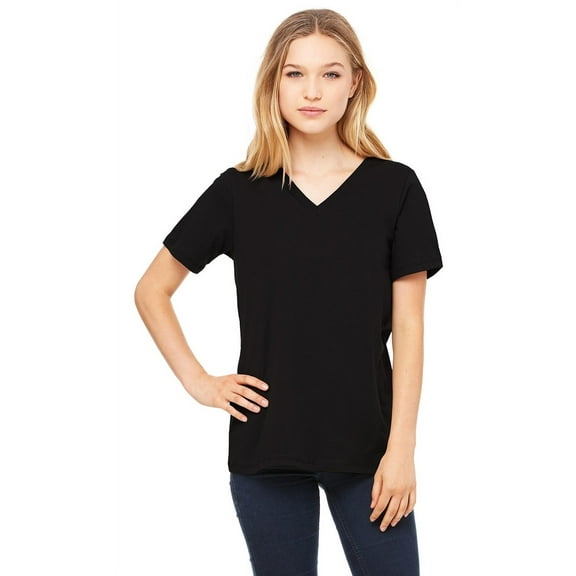 The Bella + Canvas Ladies Relaxed Jersey Short Sleeve V-Neck T-Shirt - BLACK - S