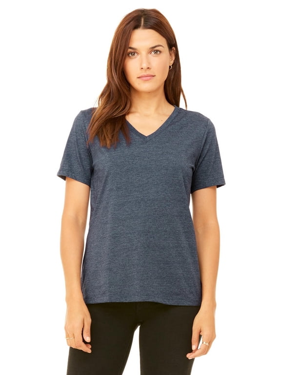 branded bella + canvas ladies relaxed jersey short sleeve v-neck t-shirt - true royal - s (instant saving 5% & more on min 2)