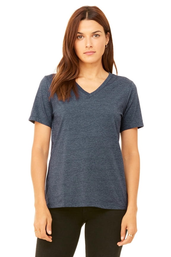 branded bella + canvas ladies relaxed jersey short sleeve v-neck t-shirt - true royal - s (instant saving 5% & more on min 2)