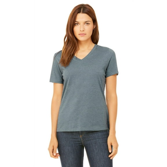 The Bella   Canvas Ladies Relaxed Jersey Short Sleeve V-Neck T-Shirt - HEATHER SLATE - M