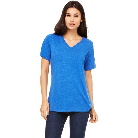 The Bella Canvas Ladies Relaxed Jersey Short Sleeve V-Neck T-Shirt TR ROYAL TRIBLND L