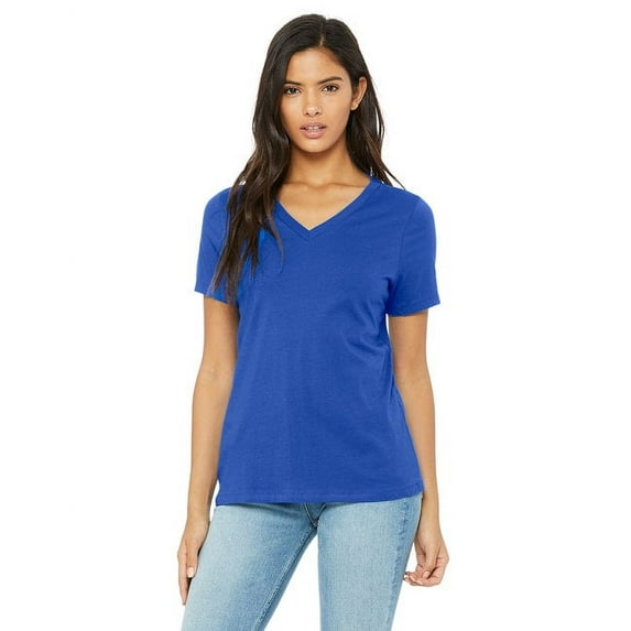The Bella + Canvas Ladies Relaxed Jersey Short Sleeve V-Neck T-Shirt - TRUE ROYAL - XL