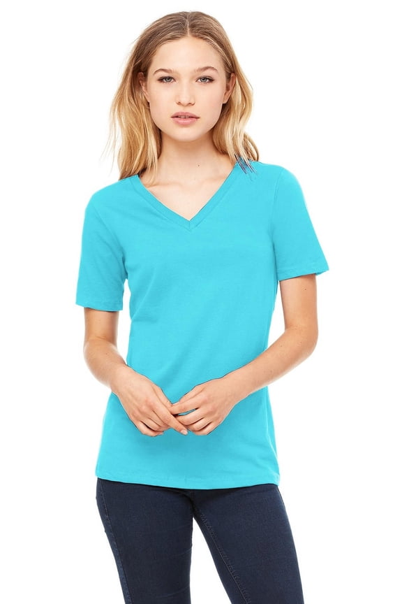 The Bella + Canvas Ladies Relaxed Jersey Short Sleeve V-Neck T-Shirt - TURQUOISE - S